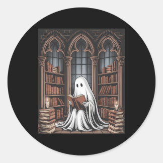 Halloween Librarian Ghost Reading Books Lovers Lib Classic Round Sticker