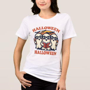 Halloween Library Cat Retro Vintage T-Shirt Tri-Blend Shirt