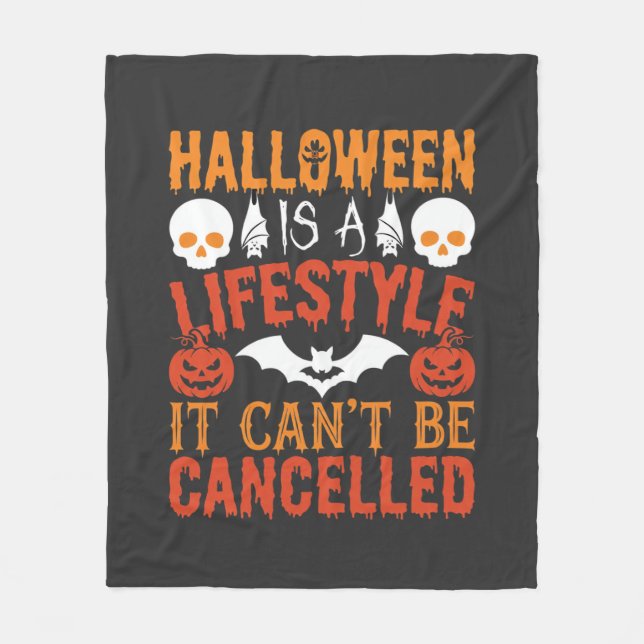 Halloween Lifestyle Bat Pumpkin Typography Vector Fleece Blanket (Front)