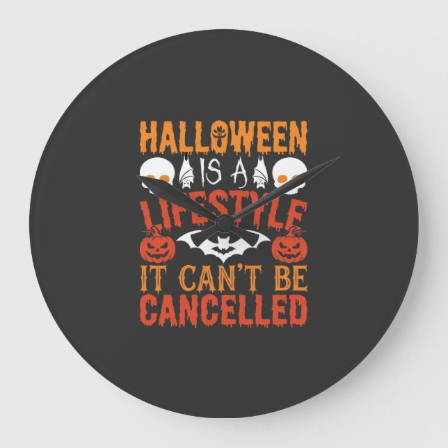 Halloween Lifestyle Bat Pumpkin Typography Vector Large Clock (Front)