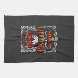 Halloween Lifestyle Bat Skull Graveyard Pumpkins F Tea Towel