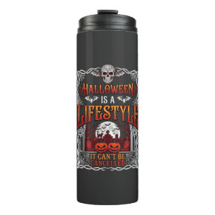 Halloween Lifestyle Bat Skull Graveyard Pumpkins F Thermal Tumbler