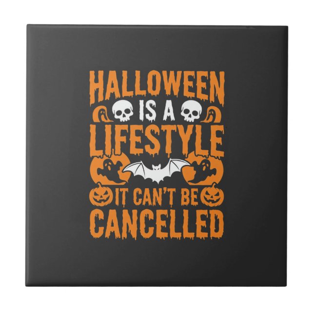 Halloween Lifestyle Spooky Bat Pumpkin Design Ceramic Tile (Front)