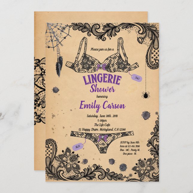 Halloween lingerie shower black lace witch party invitation (Front/Back)