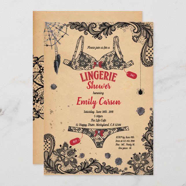Halloween lingerie shower black red witch party invitation (Front/Back)
