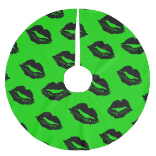 Halloween Lips Pattern Green Black Brushed Polyester Tree Skirt