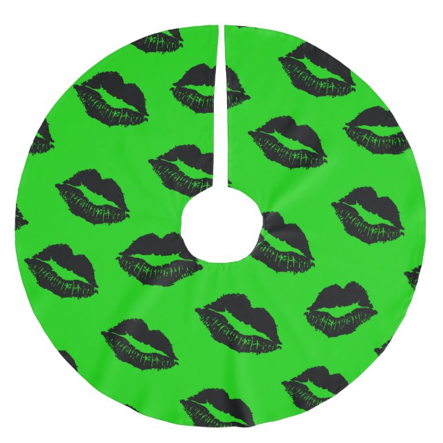 Halloween Lips Pattern Green Black Brushed Polyester Tree Skirt (Front)