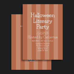 Halloween Literary Party Stripe Orange Invitation