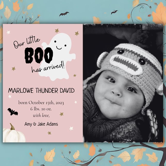 Halloween Little Boo Baby Birth Photo Announcement (Creator Uploaded)