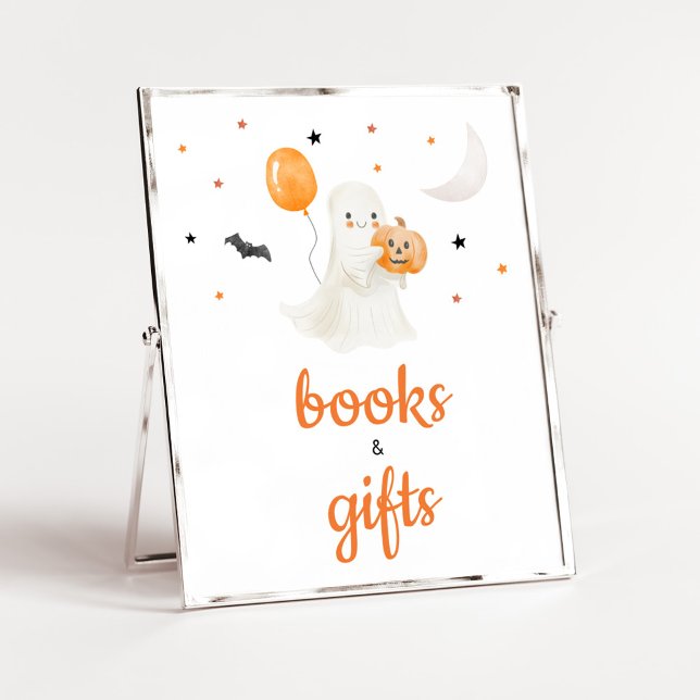 Halloween Little Boo Baby Shower Books and Gifts Poster (A Little Boo Baby Shower Books and Gifts Sign)