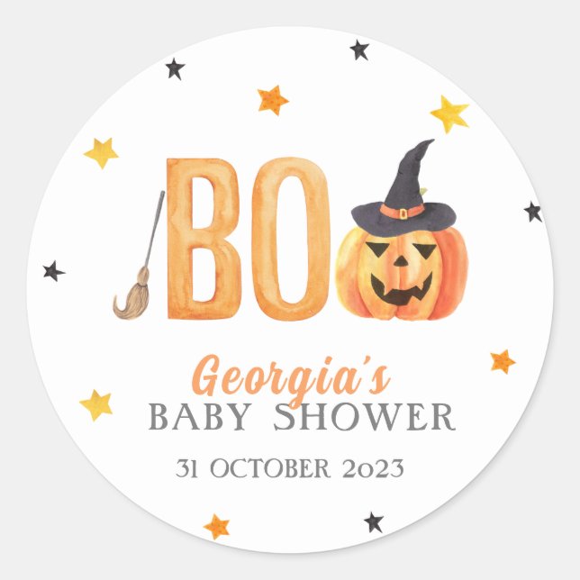 Halloween Little BOO Baby Shower Classic Round Sticker (Front)