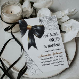 Halloween Little Boo Black Bow Baby Shower Invitation