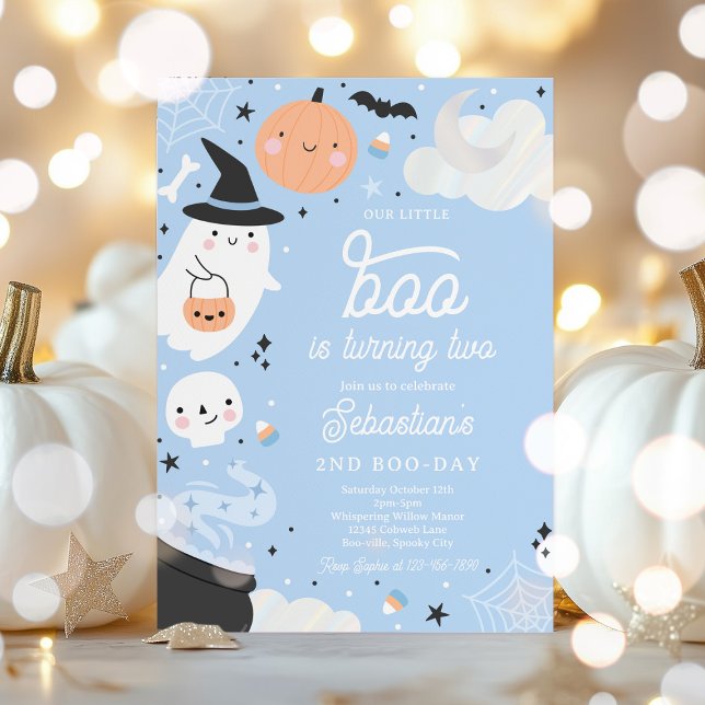 Halloween Little Boo Boy Ghost 2nd Birthday Party Invitation (Creator Uploaded)