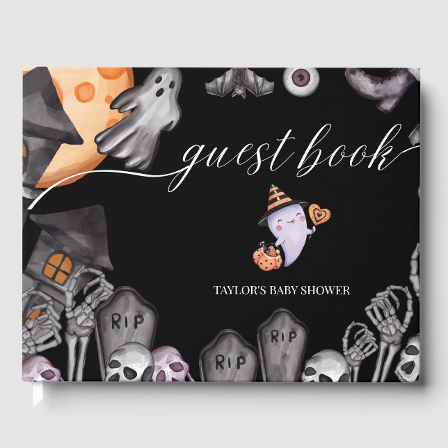 Halloween Little Boo Cute Ghost Baby Shower Fall Guest Book (Front)
