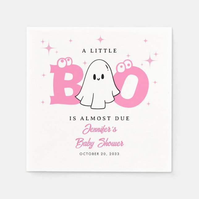 Halloween Little Boo Cute Ghost Girl Baby Shower Napkin (Front)