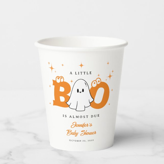 Halloween Little Boo Cute Neutral Baby Shower Paper Cups (Front)