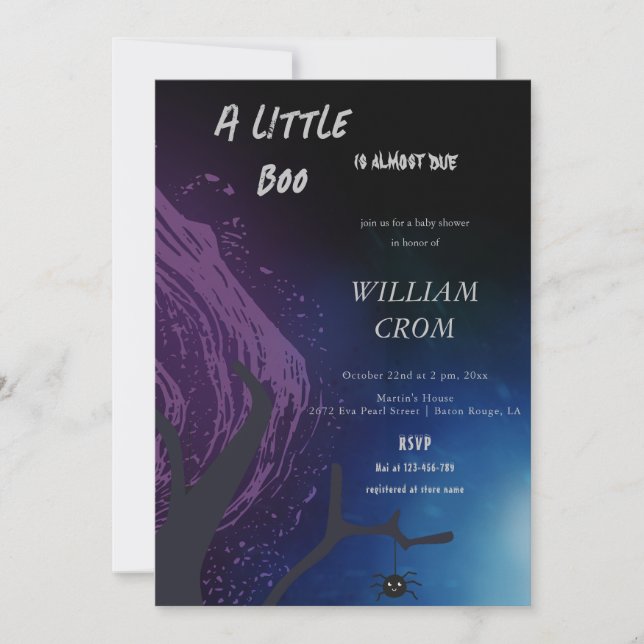 Halloween Little Boo Deep Dark Night Baby Shower Invitation (Front)