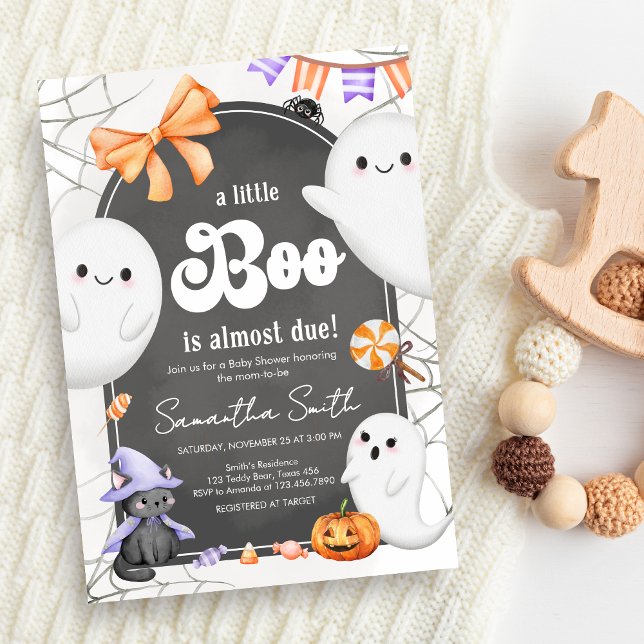Halloween Little Boo Ghost Baby Shower Invitation (Halloween A Little Boo is Almost Due Ghost Baby Shower Invitation)