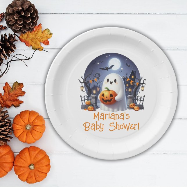 Halloween Little Boo Ghost Baby Shower Paper Plate (Creator Uploaded)