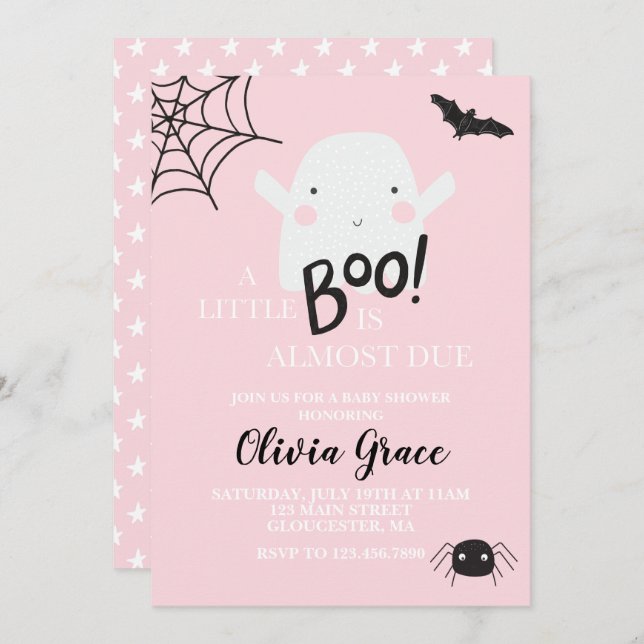 Halloween Little Boo Ghost Baby Shower Pink Invita Invitation (Front/Back)