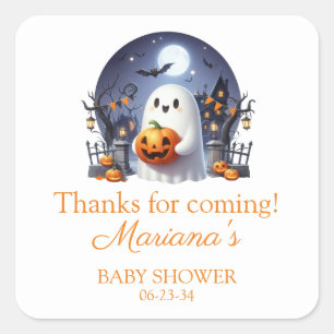 Halloween Little Boo Ghost Baby Shower Square Sticker