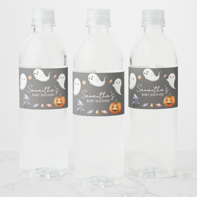 Halloween Little Boo Ghost Baby Shower Water Bottle Label (Bottles)