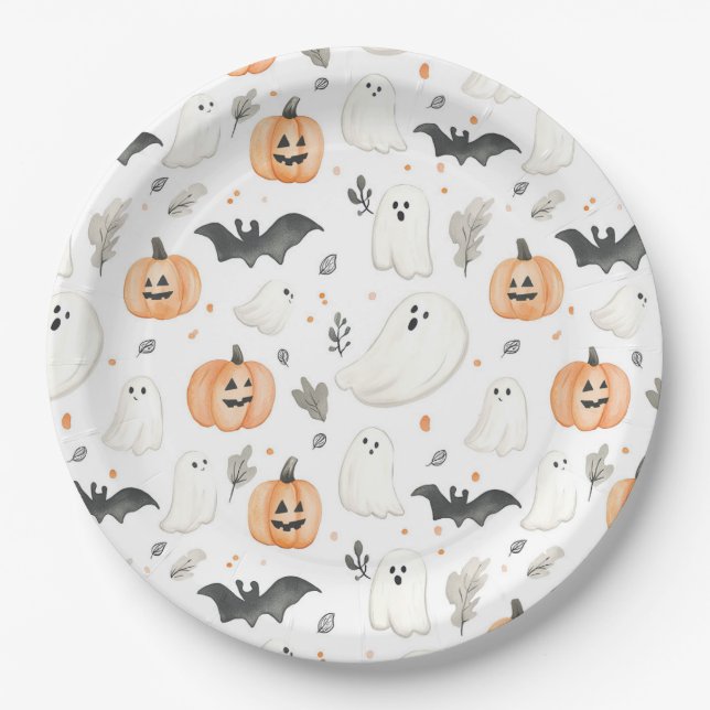 Halloween Little Boo Ghost Cute Baby Shower Paper Plate (Front)
