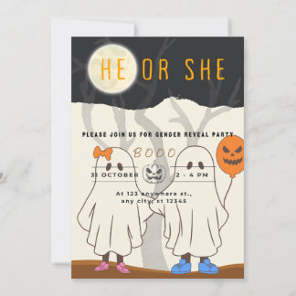 Halloween little boo he or she invitation