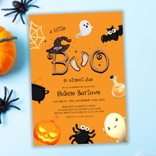 Halloween Little Boo Orange Baby Shower Invitation