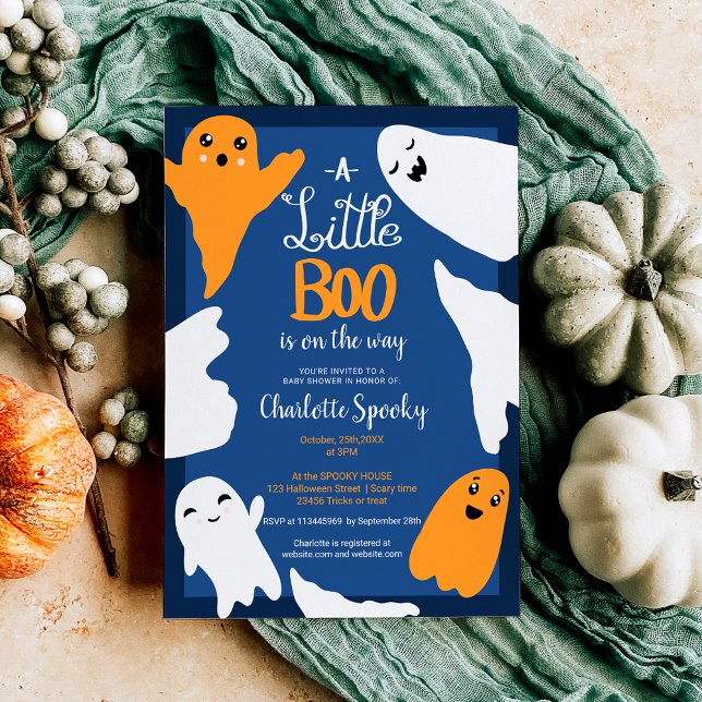 Halloween little boo orange ghosts baby shower invitation (Halloween little boo orange ghosts baby shower invitation)