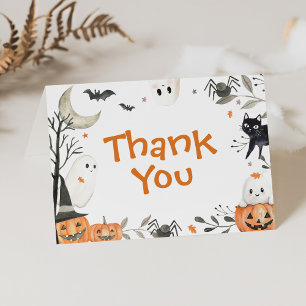 Halloween Little Boo Pumpkin Cute Baby Shower Thank You Card