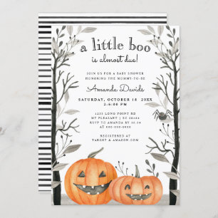 Halloween Little Boo Pumpkin Fall Baby Shower Invitation