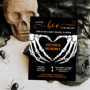 Halloween Little Boo Skeleton Heart Baby Shower Invitation