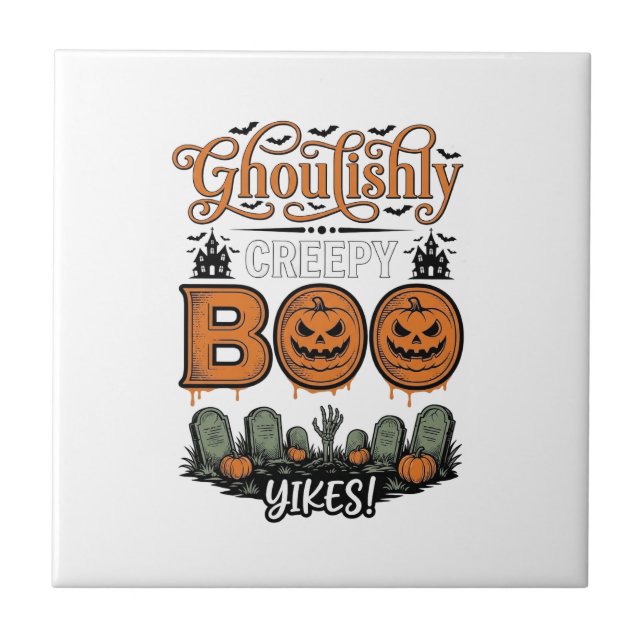 Halloween Little Boo Yah Cute Spooky Vector Design Ceramic Tile (Front)