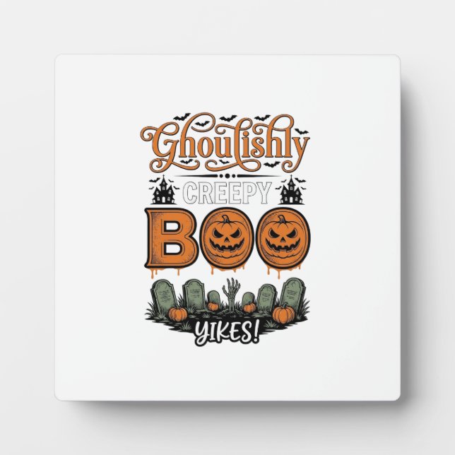 Halloween Little Boo Yah Cute Spooky Vector Design Plaque (Front)