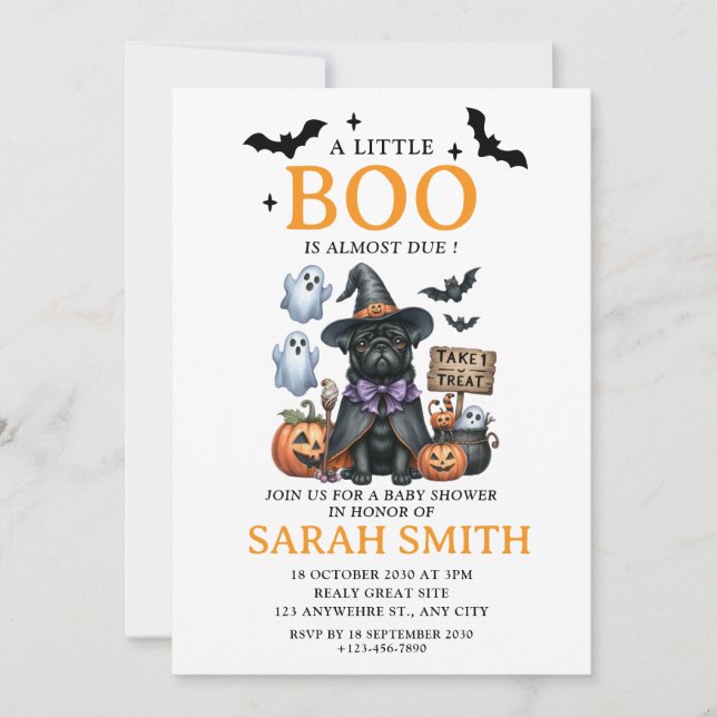 Halloween Little Dog Boo is Almost Due Baby Shower Invitation (Front)