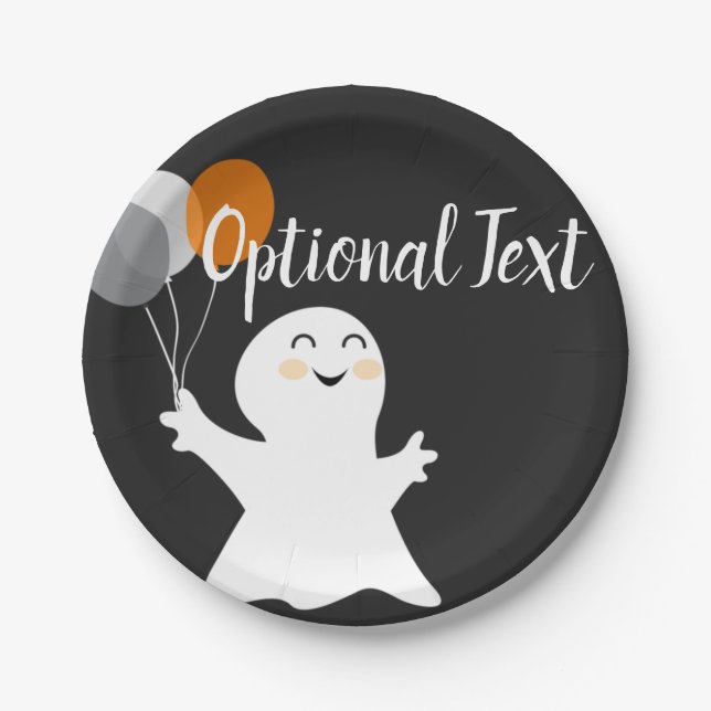 Halloween Little Ghost with Balloons  Paper Plate (Front)