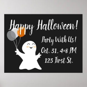 Halloween Little Ghost with Balloons Poster