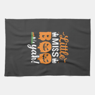 Halloween Little Miss Boo Yah Pumpkin Design_1 Tea Towel