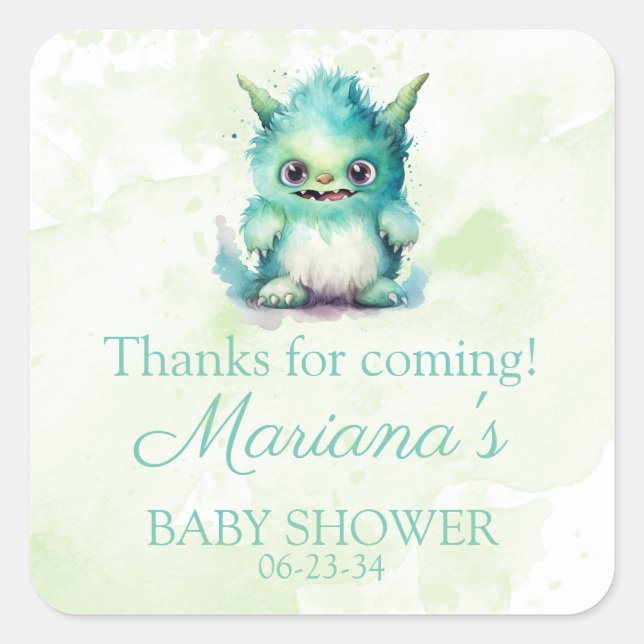 Halloween Little Monster Boy Baby Shower Square Sticker (Front)