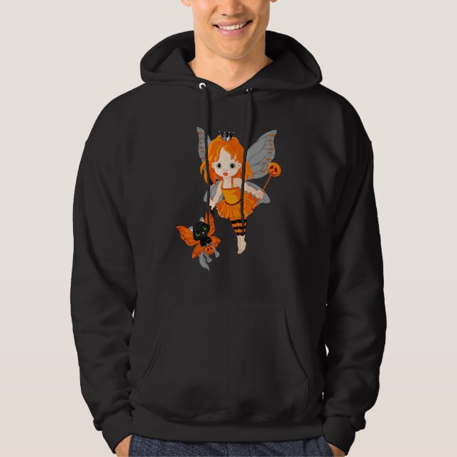 Halloween Little Orange Fairy With A Black Cat Hoodie (Front)