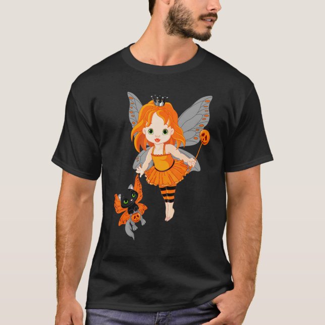 Halloween Little Orange Fairy With A Black Cat T-Shirt (Front)