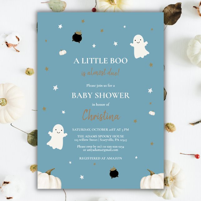 Halloween Little Pumpkin Boo Baby Shower Blue Invitation (Creator Uploaded)