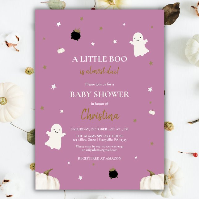 Halloween Little Pumpkin Boo Baby Shower Purple Invitation (Creator Uploaded)