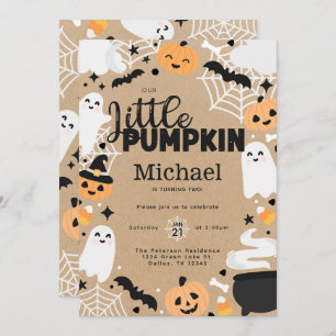 Halloween Little Pumpkin Ghost Birthday Party Invitation