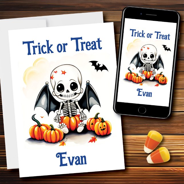 Halloween Little Skeleton Bats Trick or Treat Card (Creator Uploaded)