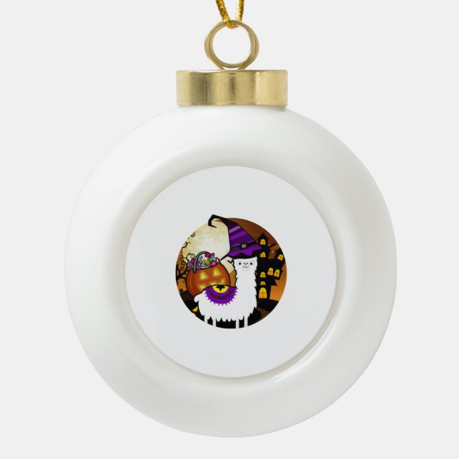Halloween Llama Alpaca Funny Lama Glama Cool Gift Ceramic Ball Christmas Ornament (Front)