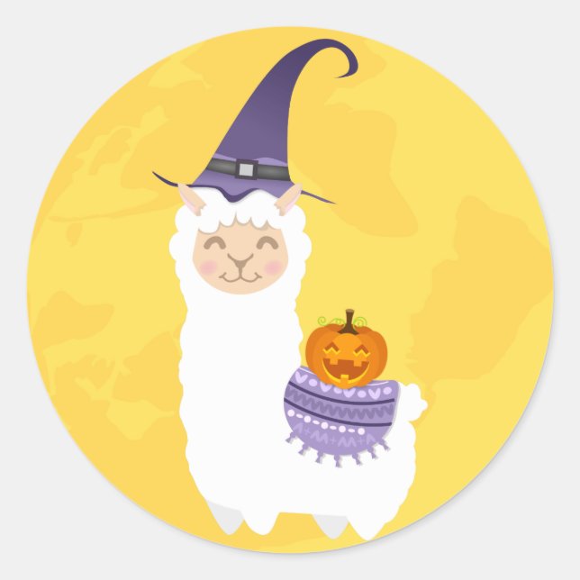 Halloween Llama Classic Round Sticker (Front)