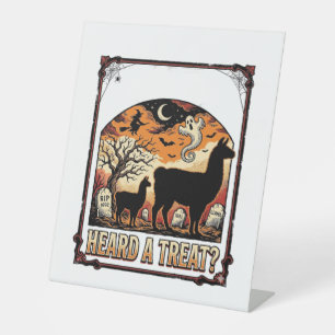 Halloween Llama Shirt Spooky Treat Graveyard Art_1 Pedestal Sign