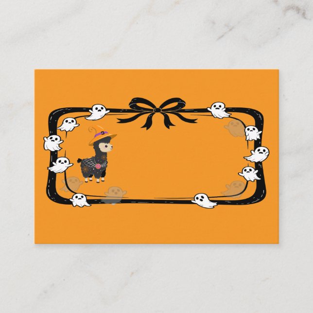 Halloween Llama Wearing Witch Hat Orange Place Card (Front)